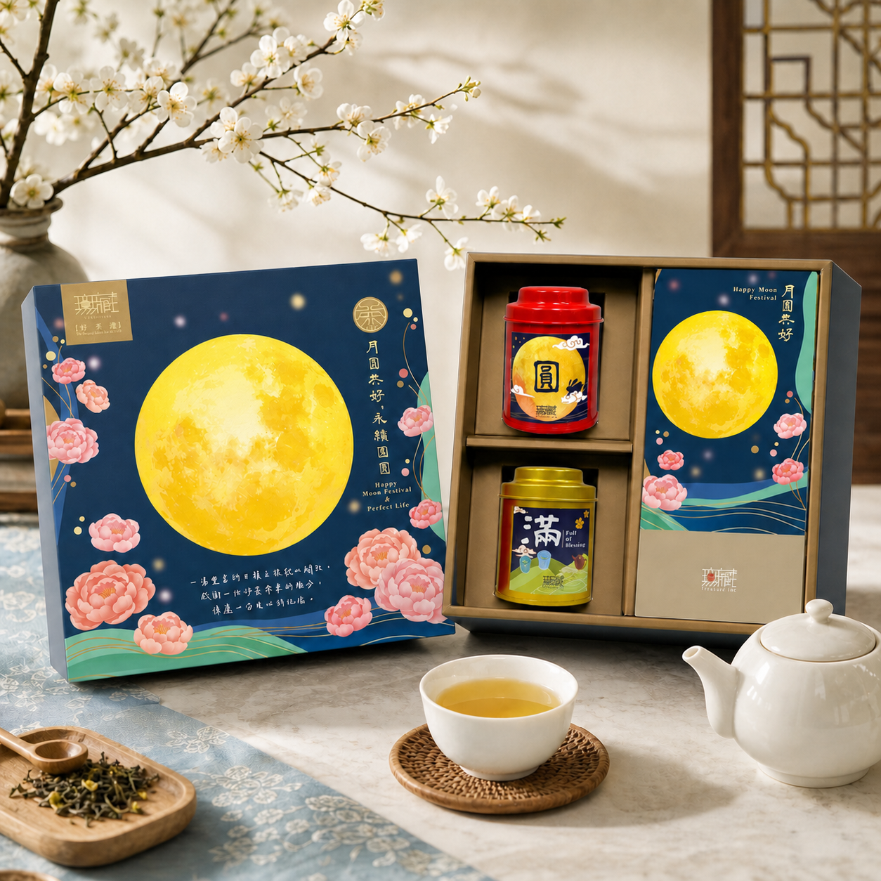 C4【無藏】中秋公益禮盒 【圓滿】祝福綜合茶食禮 精美方盒組 (2茶1糖)✿90F019